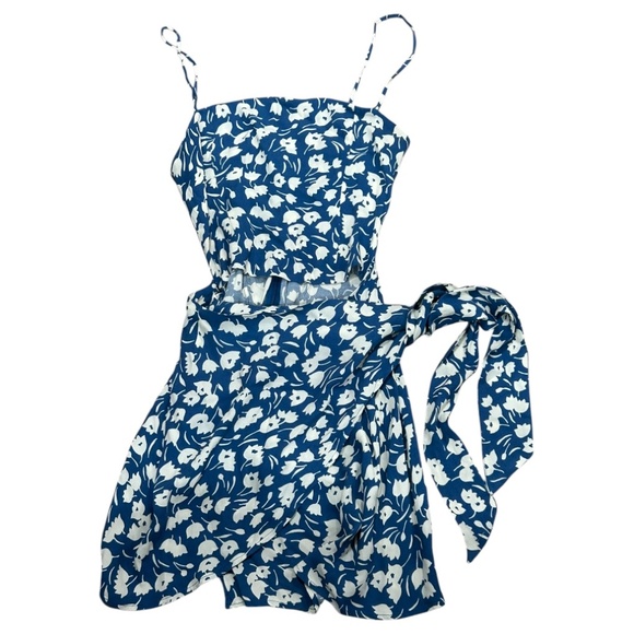 Reformation from Anthropologie Blue Floral mini wrap dress size 6 - Picture 1 of 3